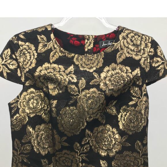 Sam Edelman Black Gold Floral Brocade Cap Sleeve Sheath Dress Size 6 - Picture 4 of 11